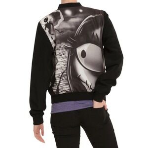 Nightmare Before Christmas Bomber Jacket Medium Halloween Zip Up Black 1676‎